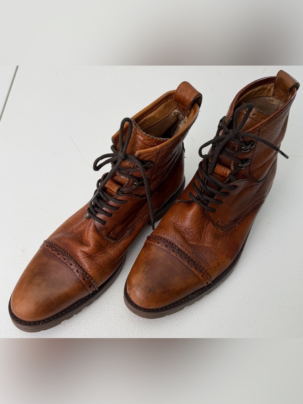 Zara Brown Leather Lace-Up Cap-Toe Boots